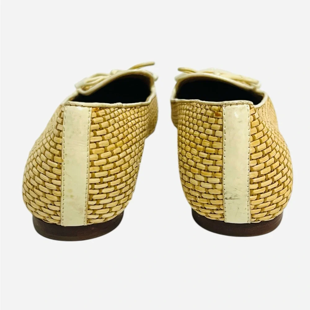 Tory Burch Flat Shoes Raffia Wedge Catherine Cap Toe Bone Women's Size 5M
